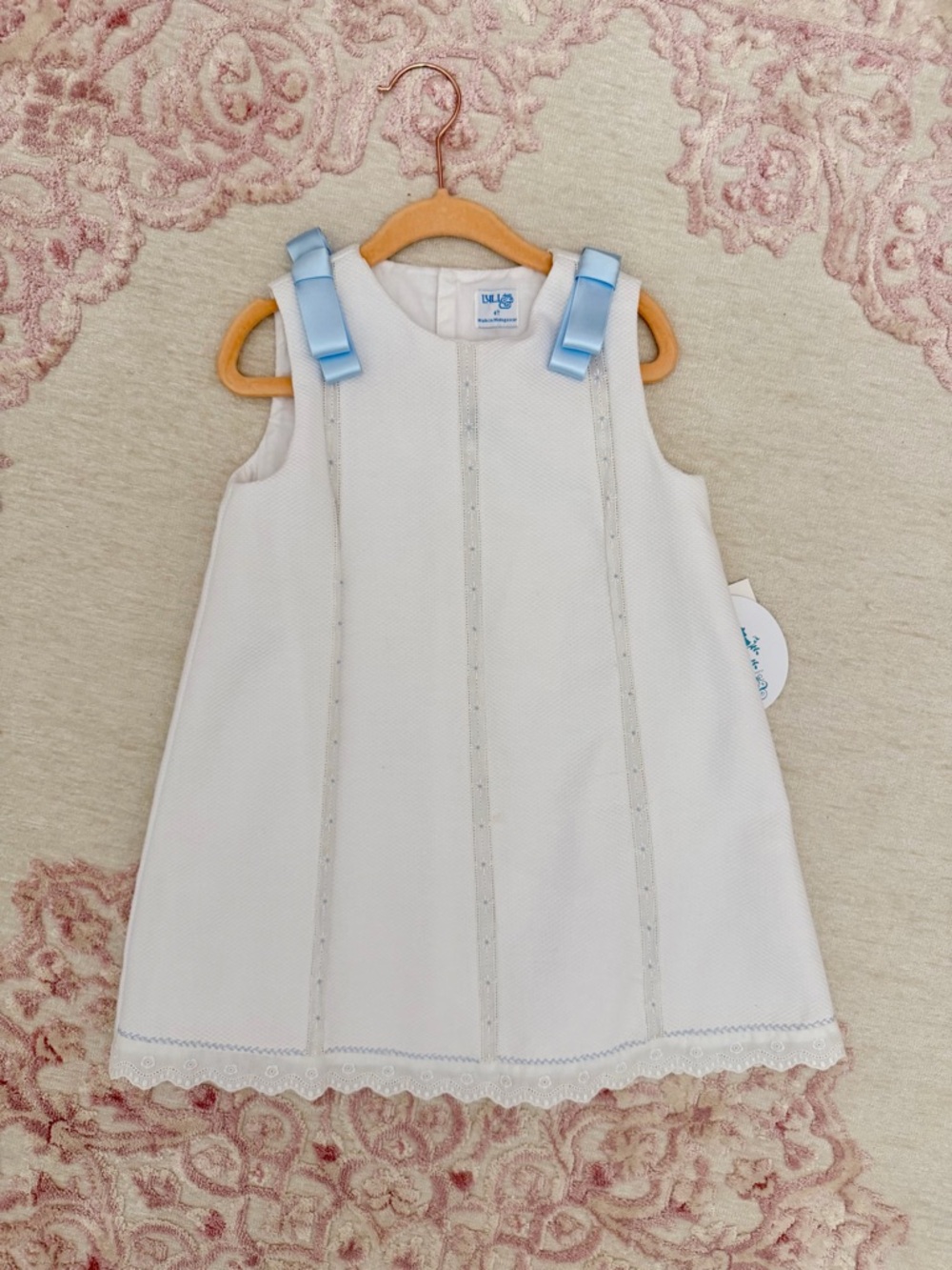 Luli & Me Girl's Bow Shoulder Lace Pique Dress NWT
